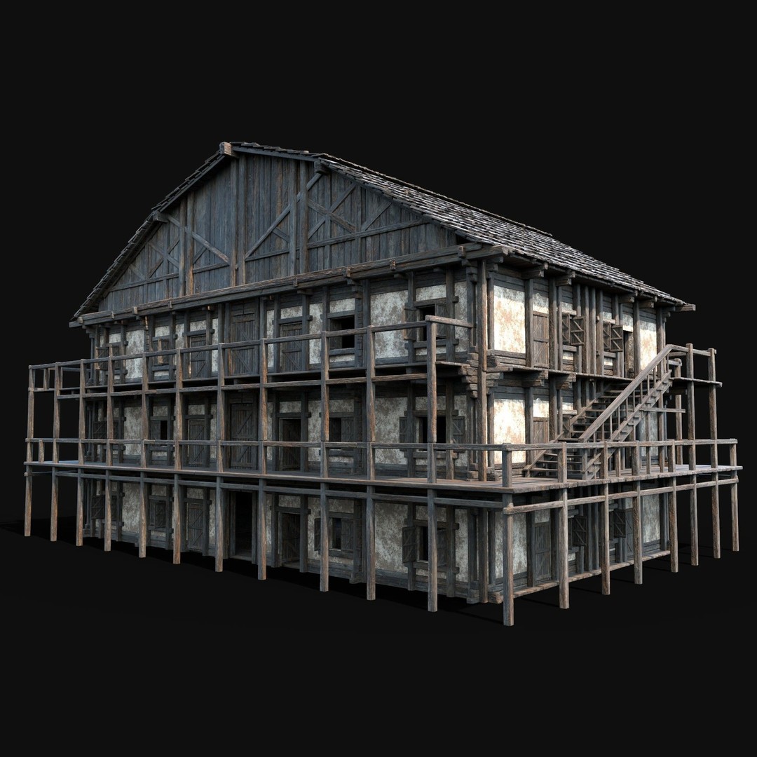 Medieval Tavern House 3D Model – Low Poly Game Asset, FBX & OBJ - View 6