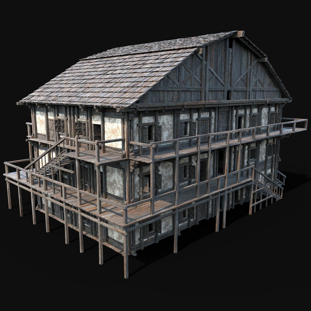 Medieval Tavern House 3D Model – Low Poly Game Asset, FBX & OBJ - View 8