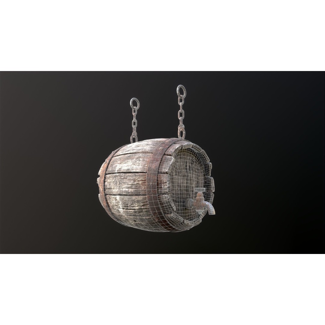 Vintage Beer Barrel Sign 3D Model – Low Poly Game Asset, FBX