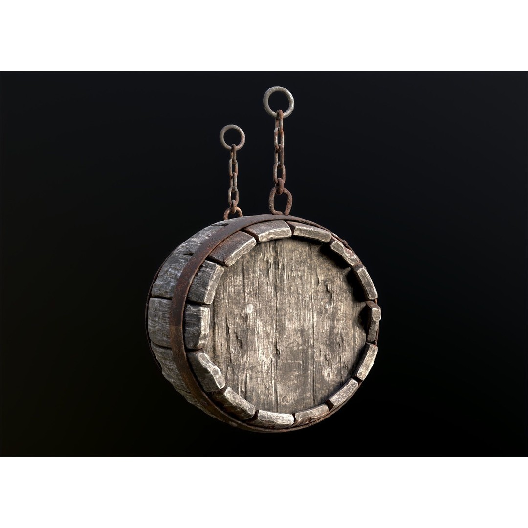 Vintage Beer Barrel Sign 3D Model – Low Poly Game Asset, FBX - View 10