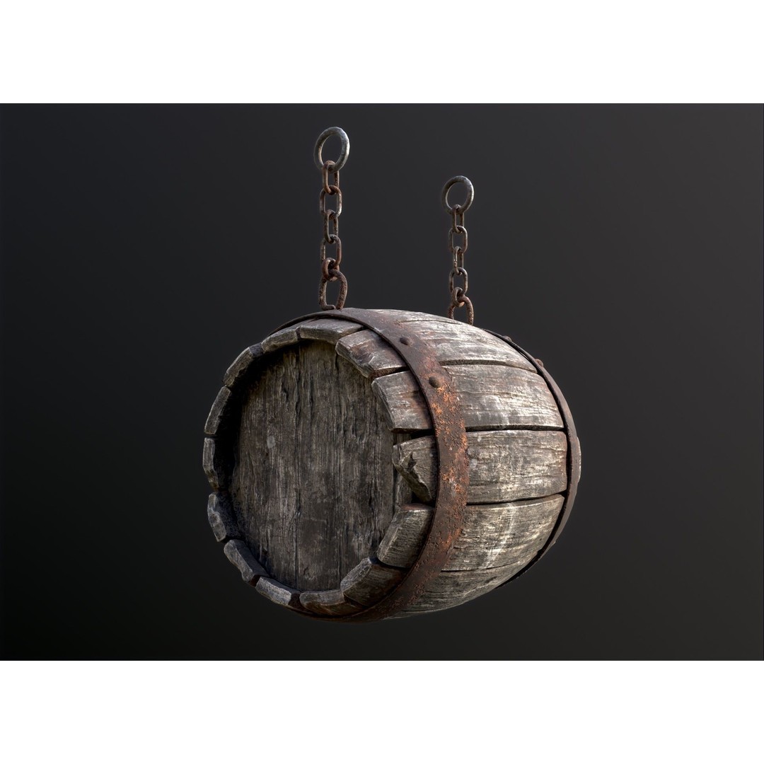 Vintage Beer Barrel Sign 3D Model – Low Poly Game Asset, FBX - View 11