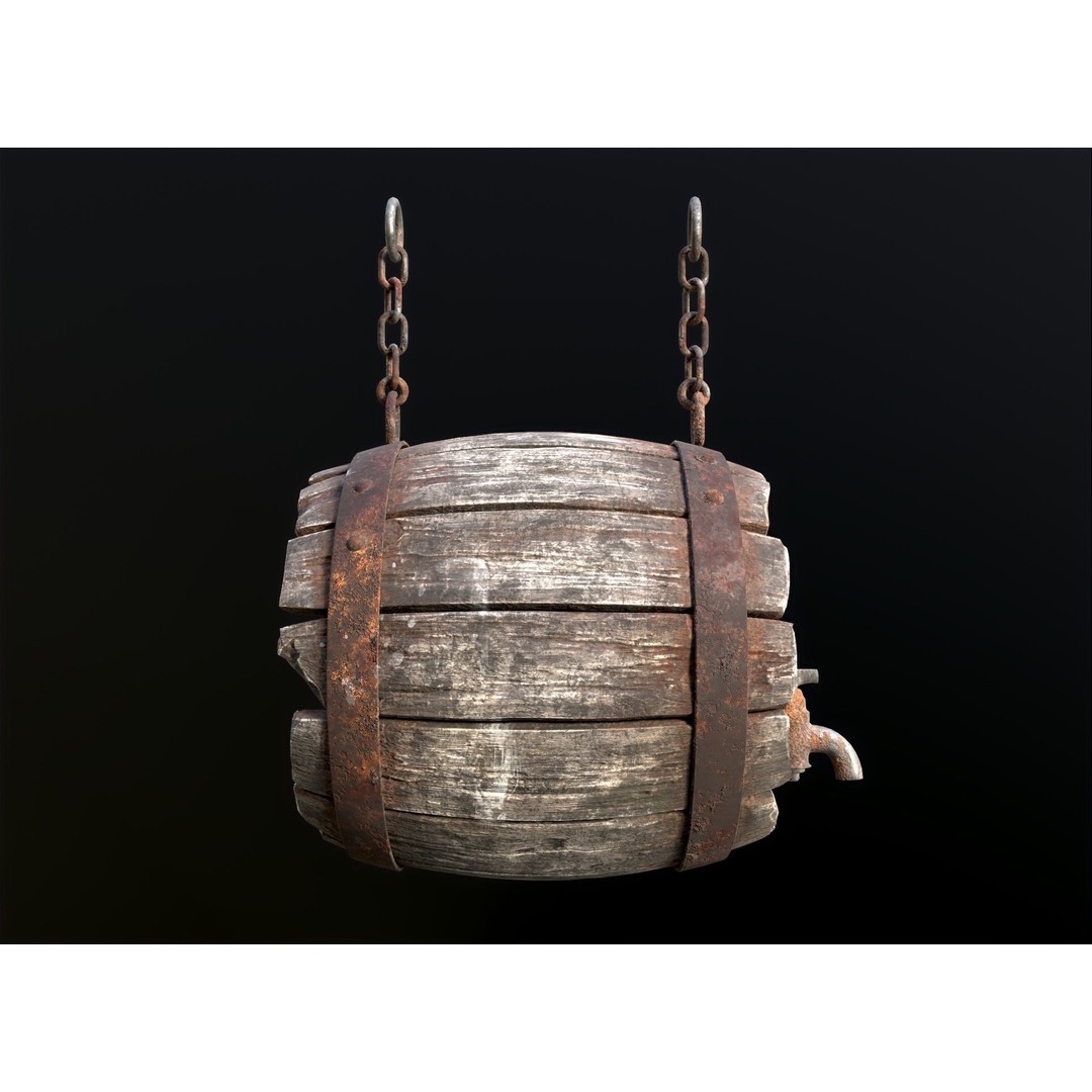 Vintage Beer Barrel Sign 3D Model – Low Poly Game Asset, FBX - View 12