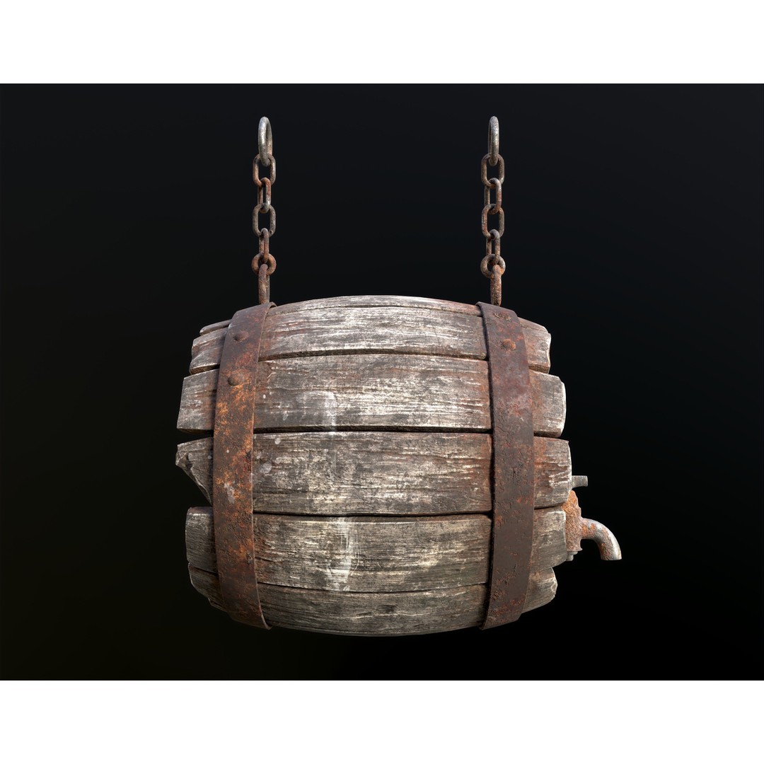Vintage Beer Barrel Sign 3D Model – Low Poly Game Asset, FBX - View 13