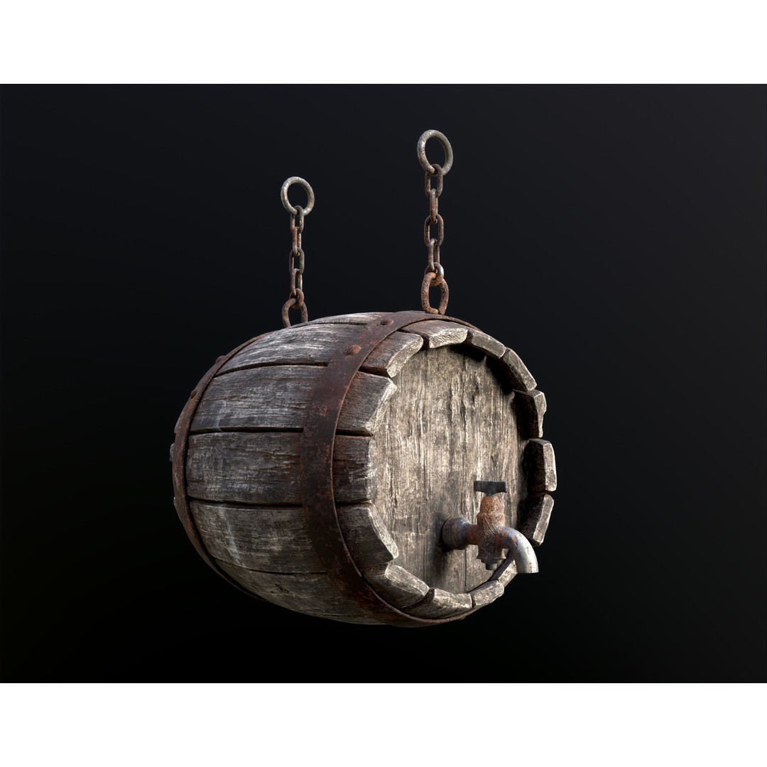 Vintage Beer Barrel Sign 3D Model – Low Poly Game Asset, FBX - View 14