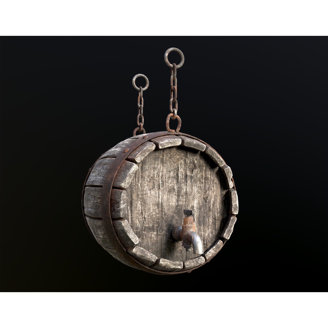Vintage Beer Barrel Sign 3D Model – Low Poly Game Asset, FBX - View 15
