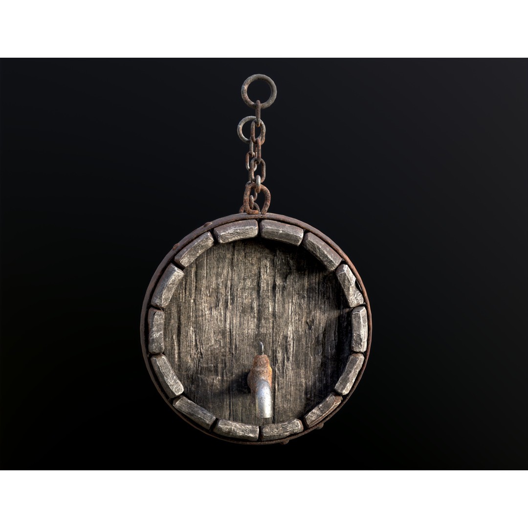 Vintage Beer Barrel Sign 3D Model – Low Poly Game Asset, FBX - View 16