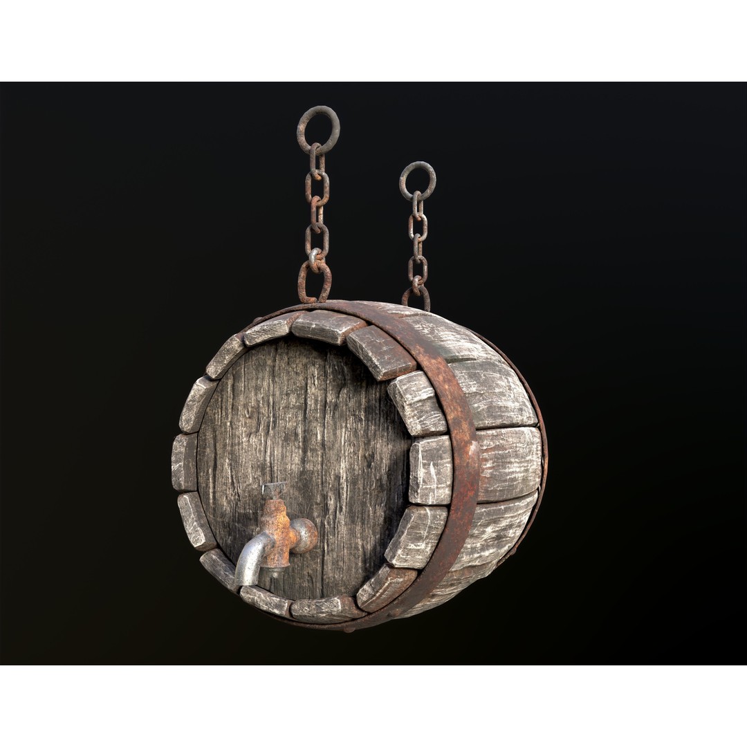 Vintage Beer Barrel Sign 3D Model – Low Poly Game Asset, FBX - View 17