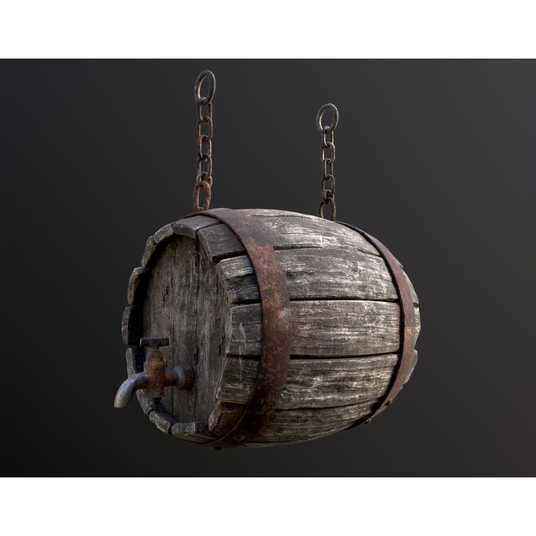 Vintage Beer Barrel Sign 3D Model – Low Poly Game Asset, FBX - View 18