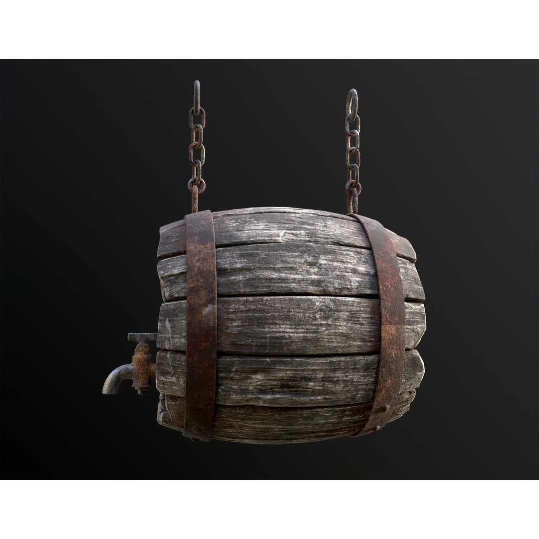 Vintage Beer Barrel Sign 3D Model – Low Poly Game Asset, FBX - View 19