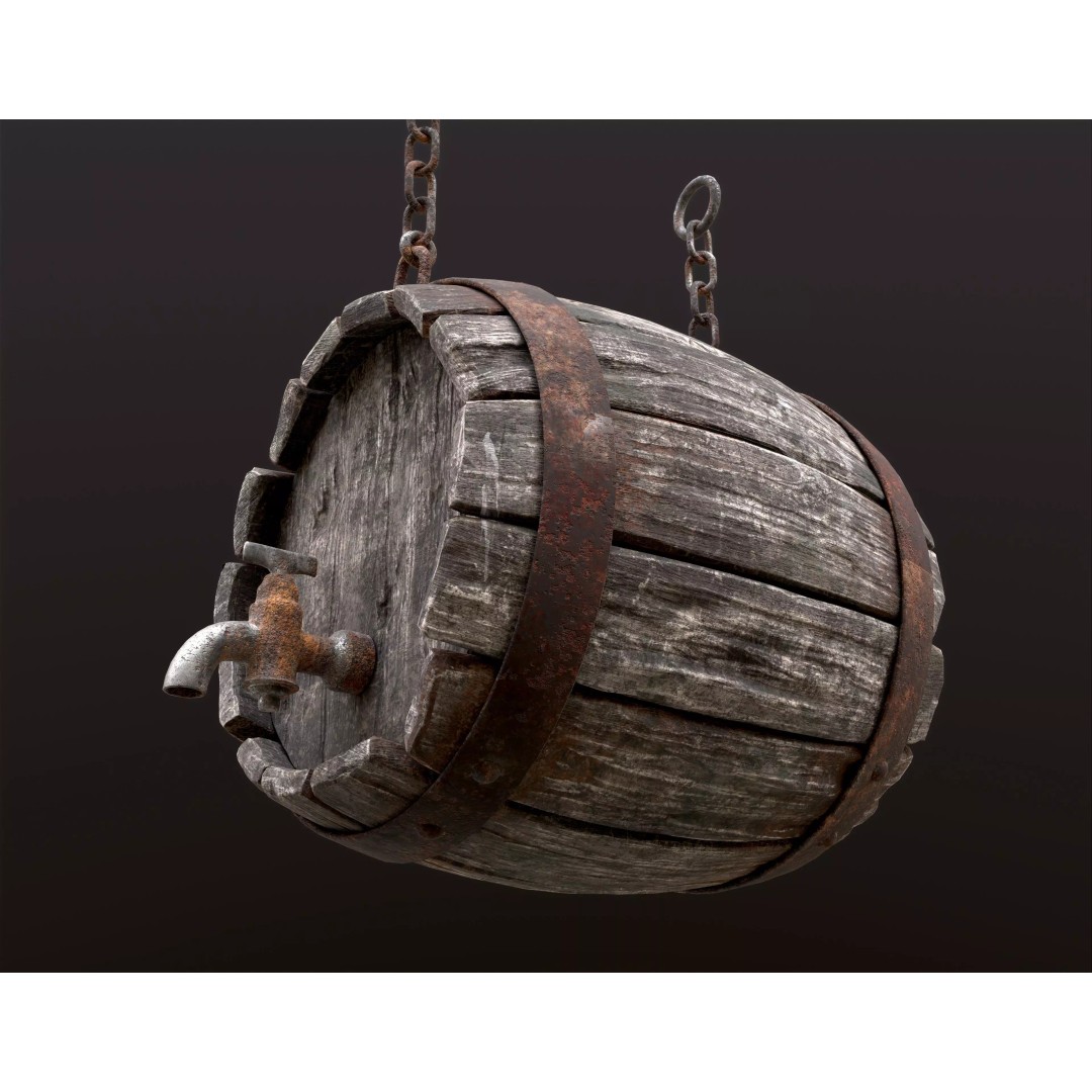 Vintage Beer Barrel Sign 3D Model – Low Poly Game Asset, FBX - View 2