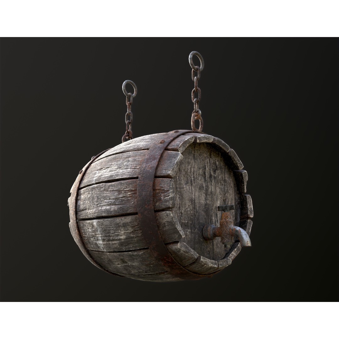 Vintage Beer Barrel Sign 3D Model – Low Poly Game Asset, FBX - View 20