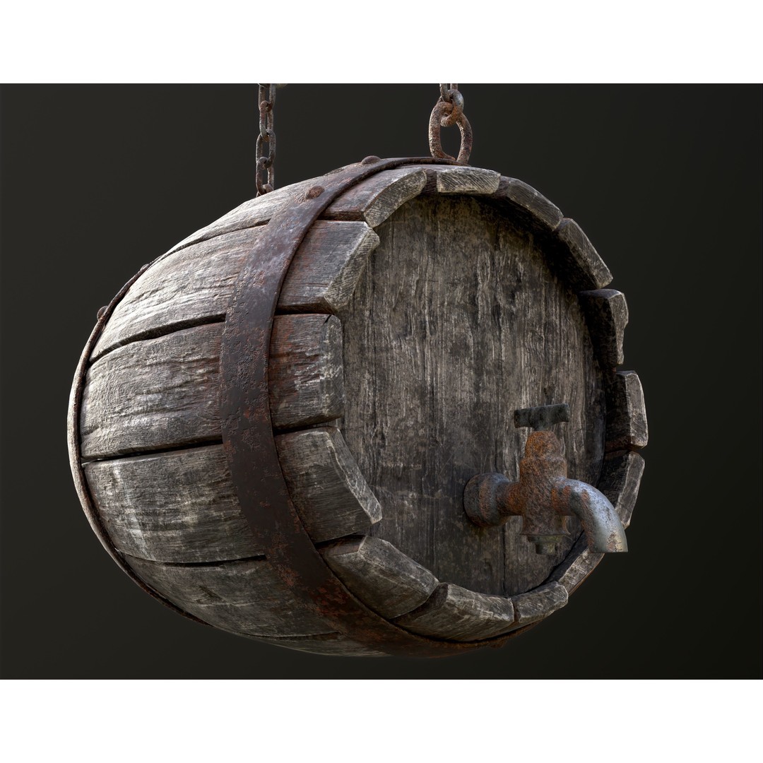 Vintage Beer Barrel Sign 3D Model – Low Poly Game Asset, FBX - View 21