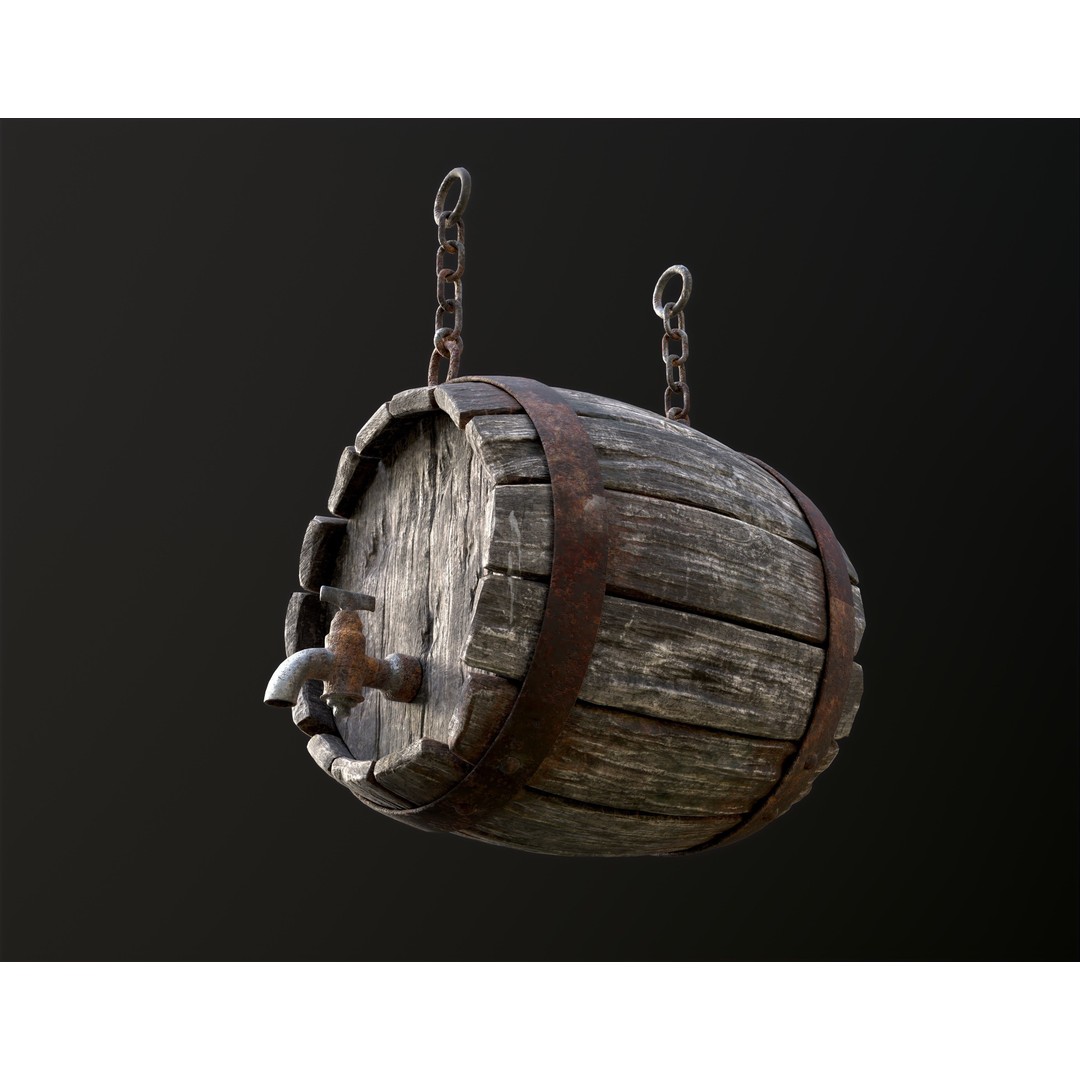 Vintage Beer Barrel Sign 3D Model – Low Poly Game Asset, FBX - View 22
