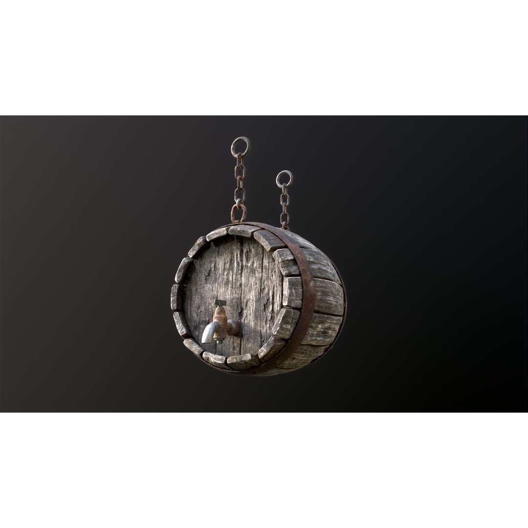 Vintage Beer Barrel Sign 3D Model – Low Poly Game Asset, FBX - View 24