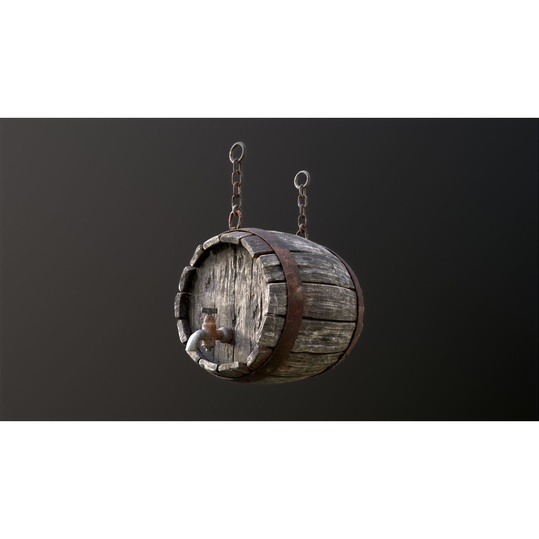 Vintage Beer Barrel Sign 3D Model – Low Poly Game Asset, FBX - View 25
