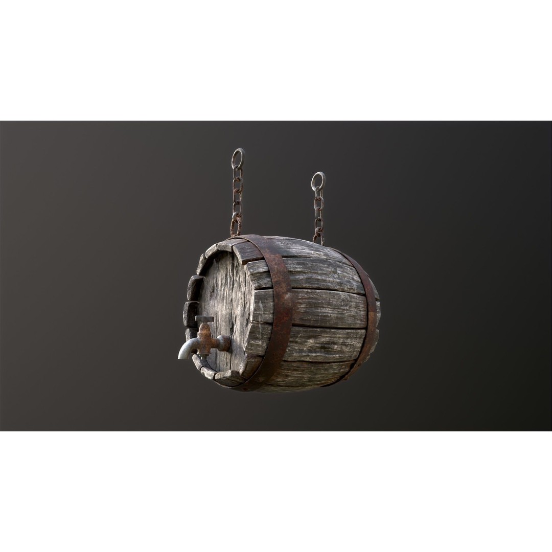 Vintage Beer Barrel Sign 3D Model – Low Poly Game Asset, FBX - View 26