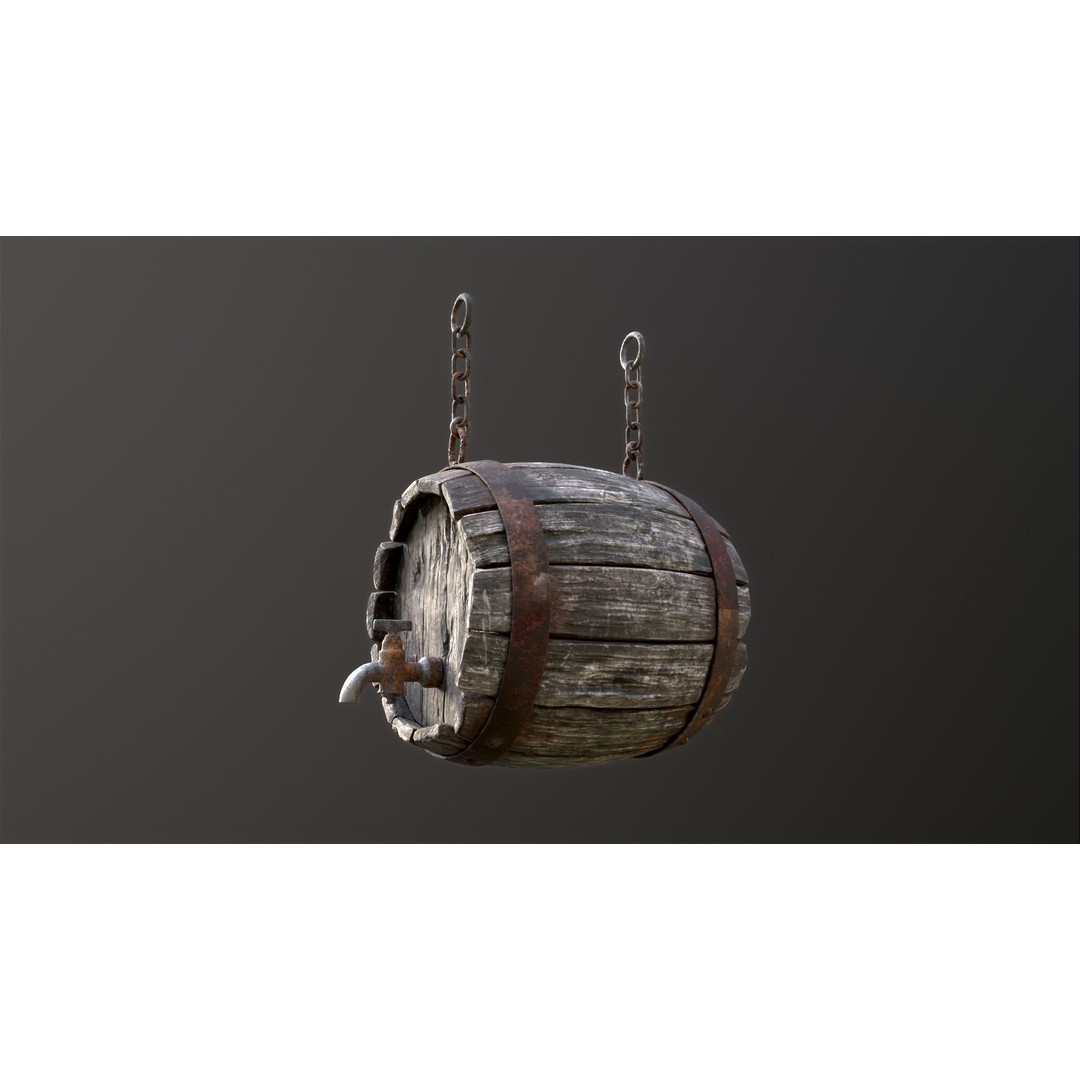 Vintage Beer Barrel Sign 3D Model – Low Poly Game Asset, FBX - View 27