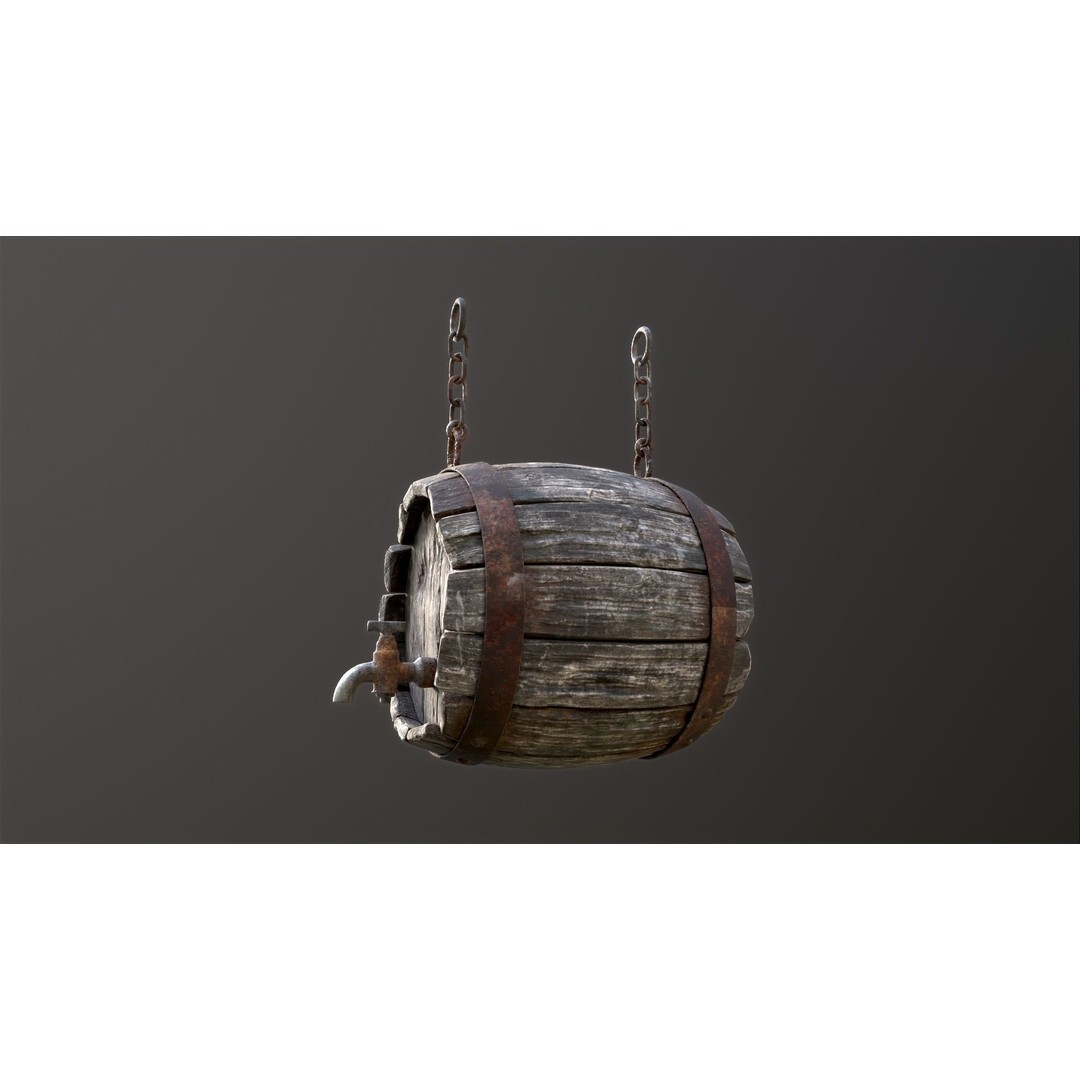 Vintage Beer Barrel Sign 3D Model – Low Poly Game Asset, FBX - View 28