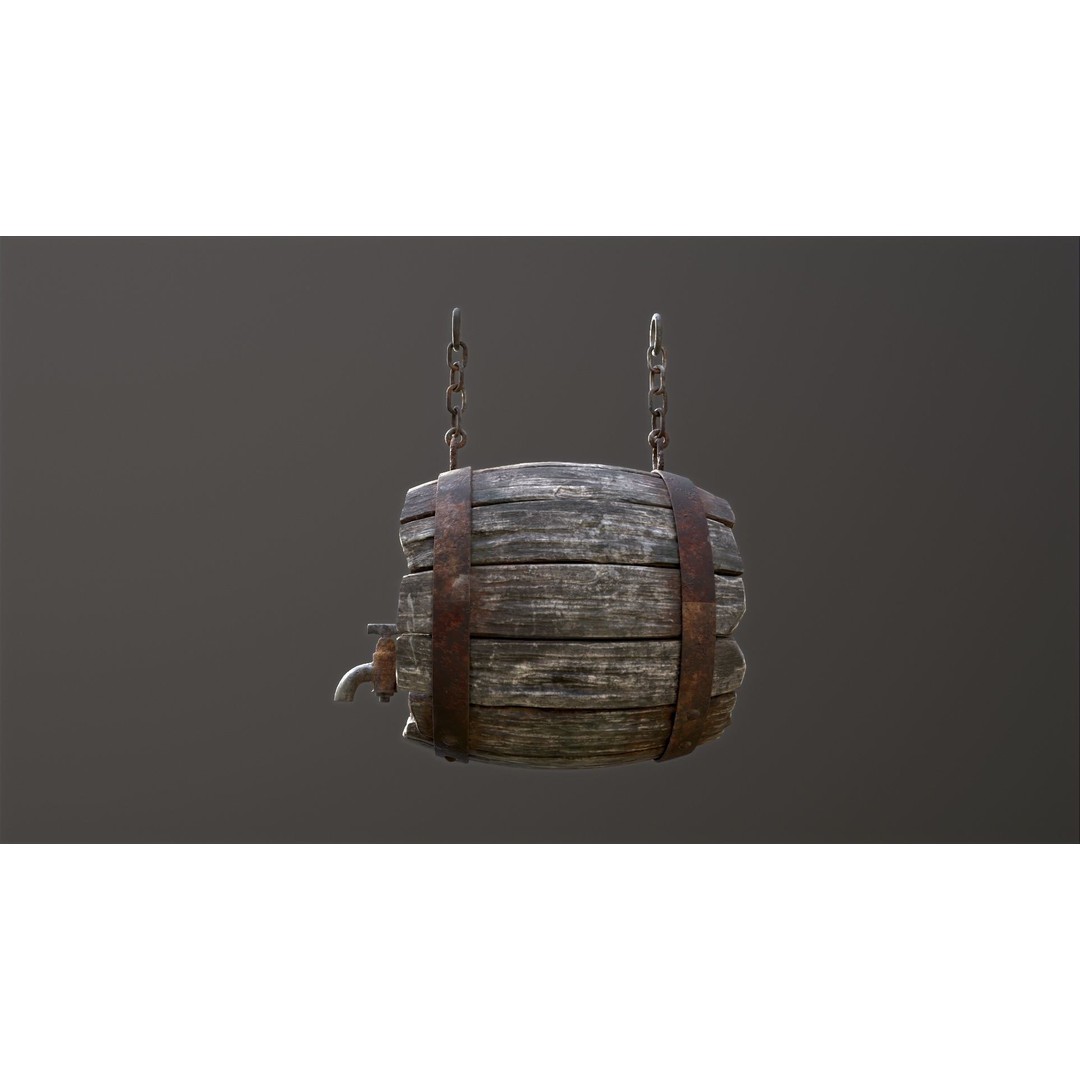 Vintage Beer Barrel Sign 3D Model – Low Poly Game Asset, FBX - View 29