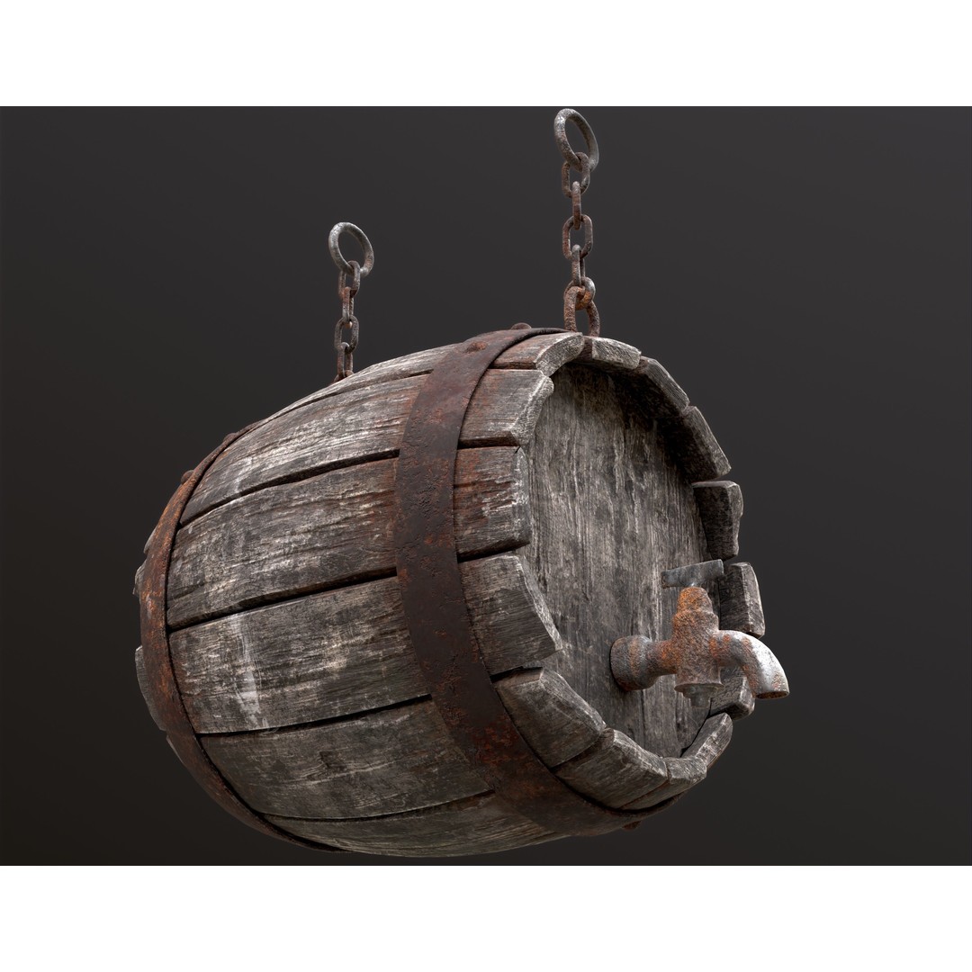 Vintage Beer Barrel Sign 3D Model – Low Poly Game Asset, FBX - View 3