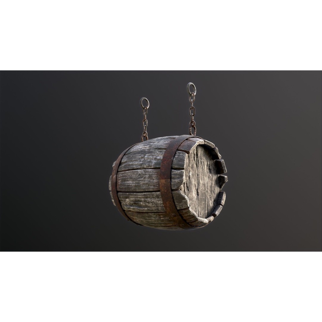Vintage Beer Barrel Sign 3D Model – Low Poly Game Asset, FBX - View 32