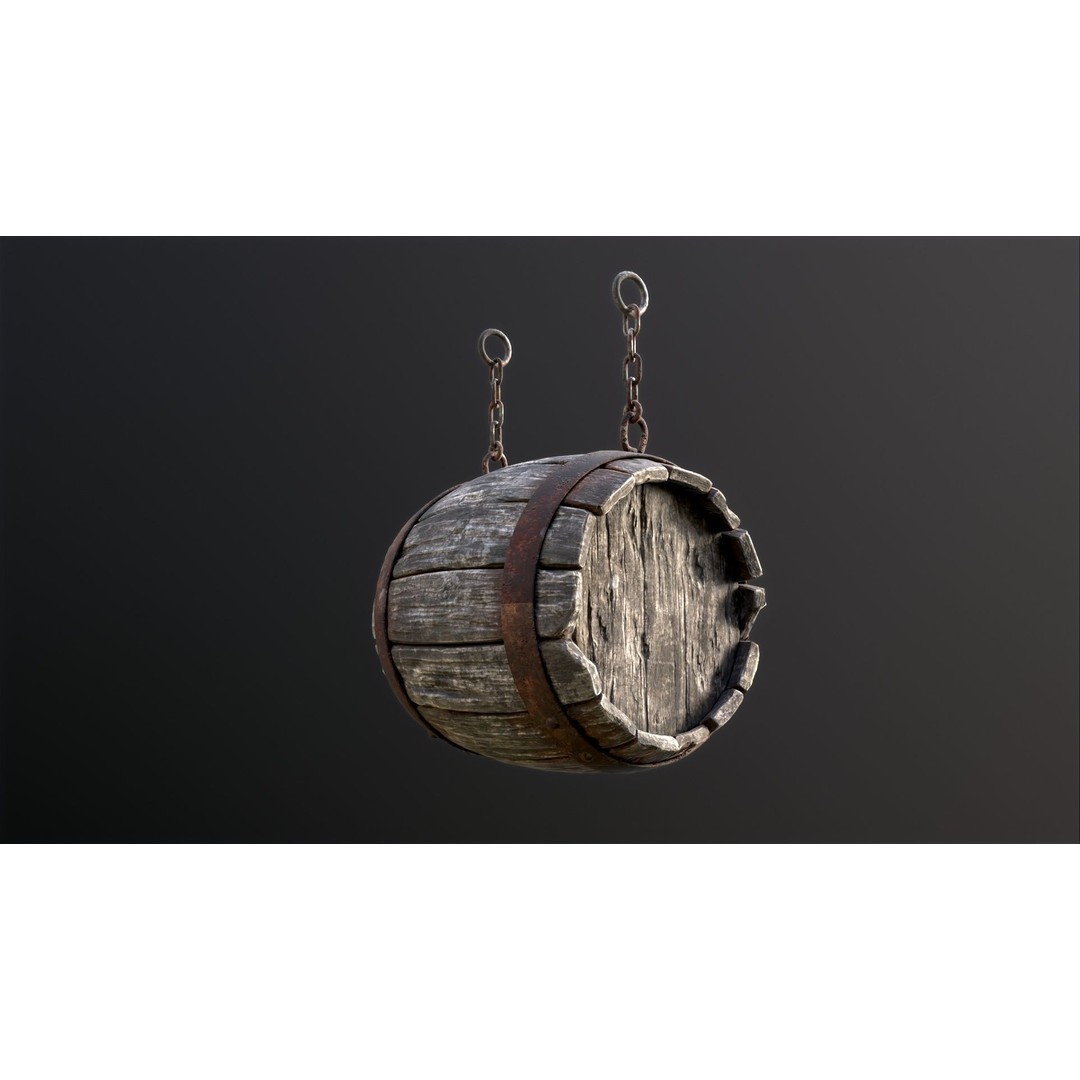 Vintage Beer Barrel Sign 3D Model – Low Poly Game Asset, FBX - View 33