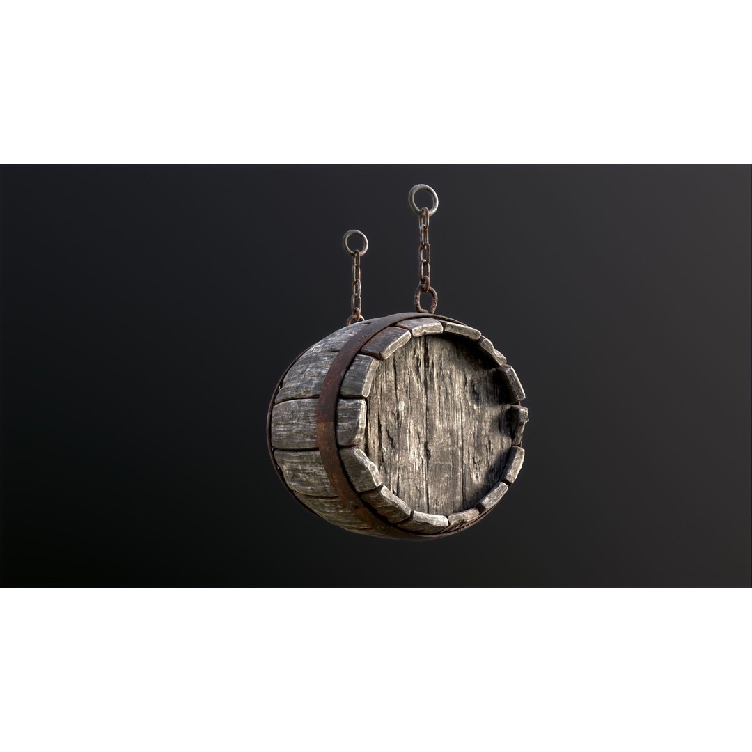 Vintage Beer Barrel Sign 3D Model – Low Poly Game Asset, FBX - View 34