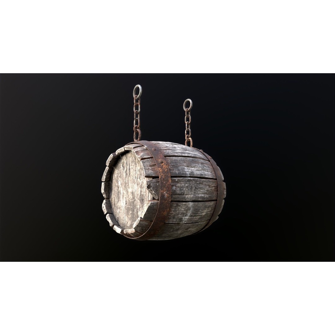 Vintage Beer Barrel Sign 3D Model – Low Poly Game Asset, FBX - View 38