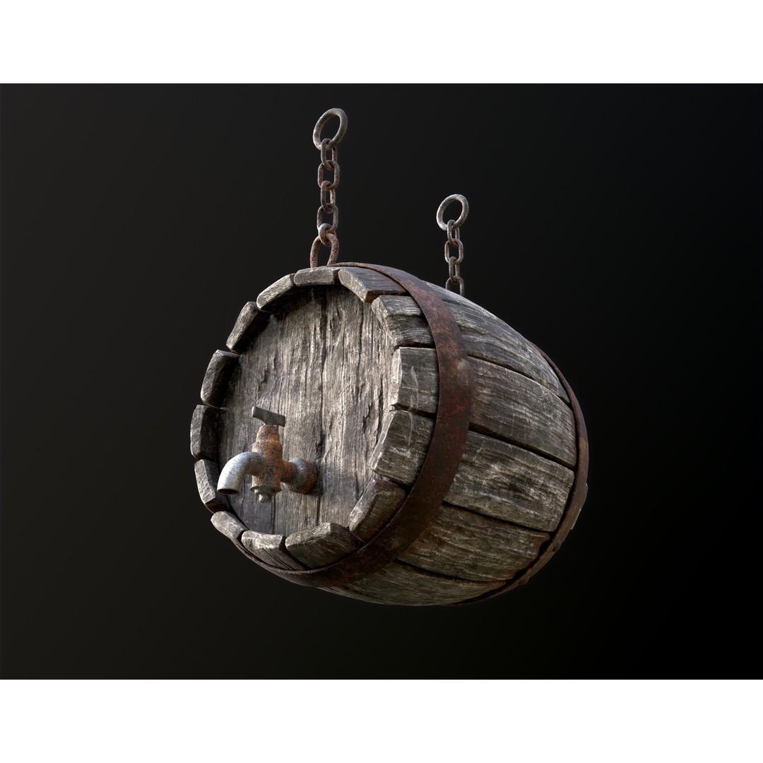 Vintage Beer Barrel Sign 3D Model – Low Poly Game Asset, FBX - View 4