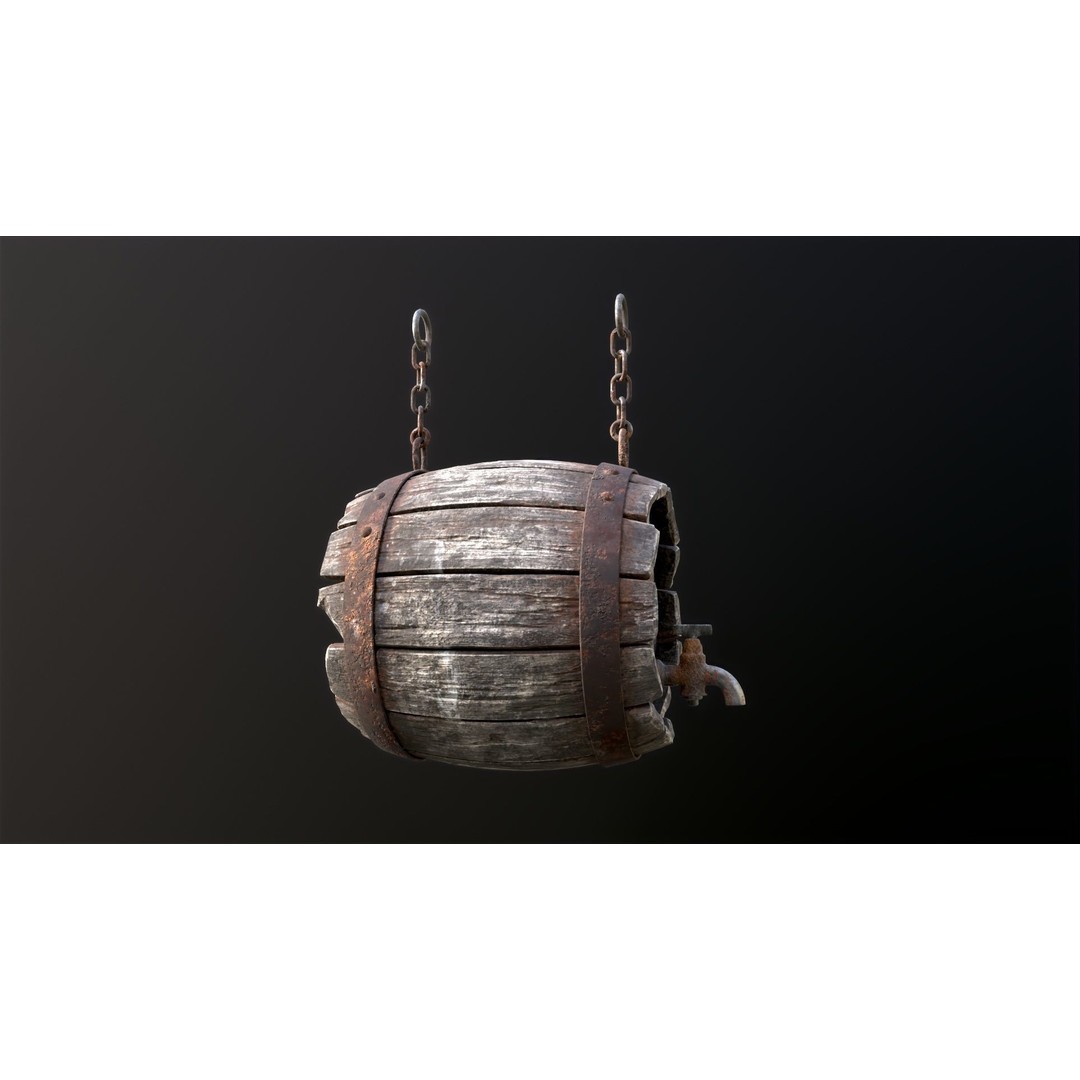 Vintage Beer Barrel Sign 3D Model – Low Poly Game Asset, FBX - View 41