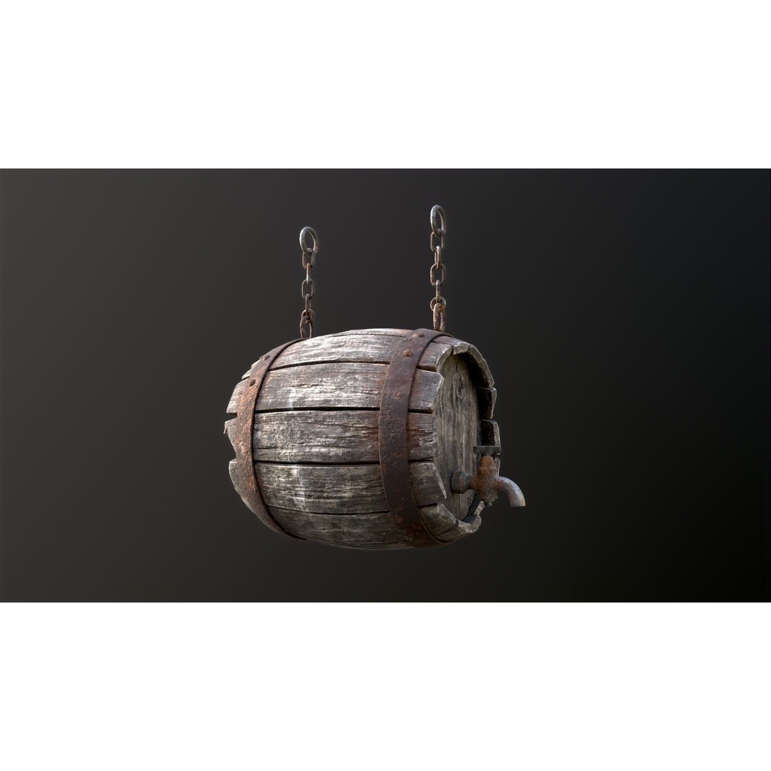 Vintage Beer Barrel Sign 3D Model – Low Poly Game Asset, FBX - View 42
