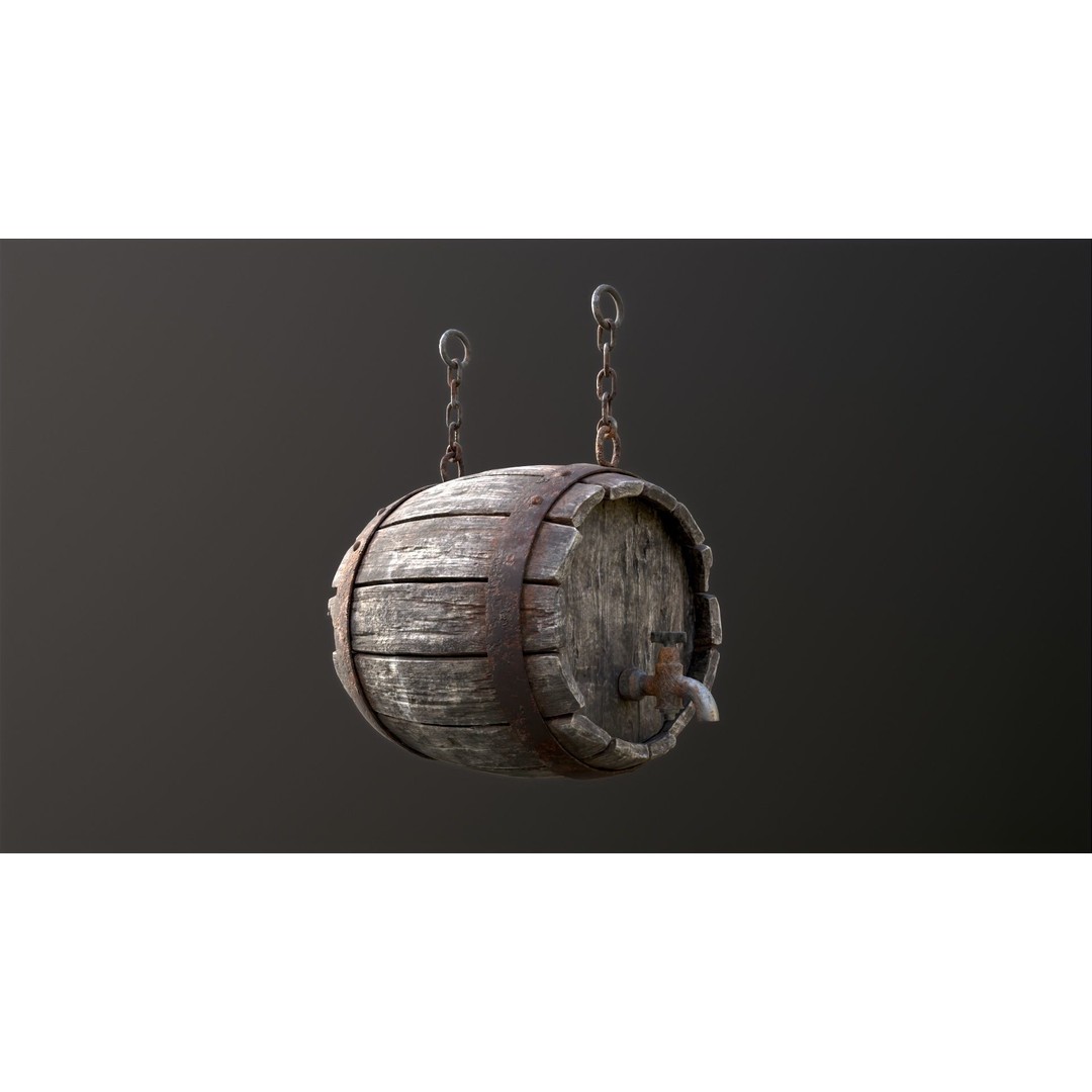 Vintage Beer Barrel Sign 3D Model – Low Poly Game Asset, FBX - View 43