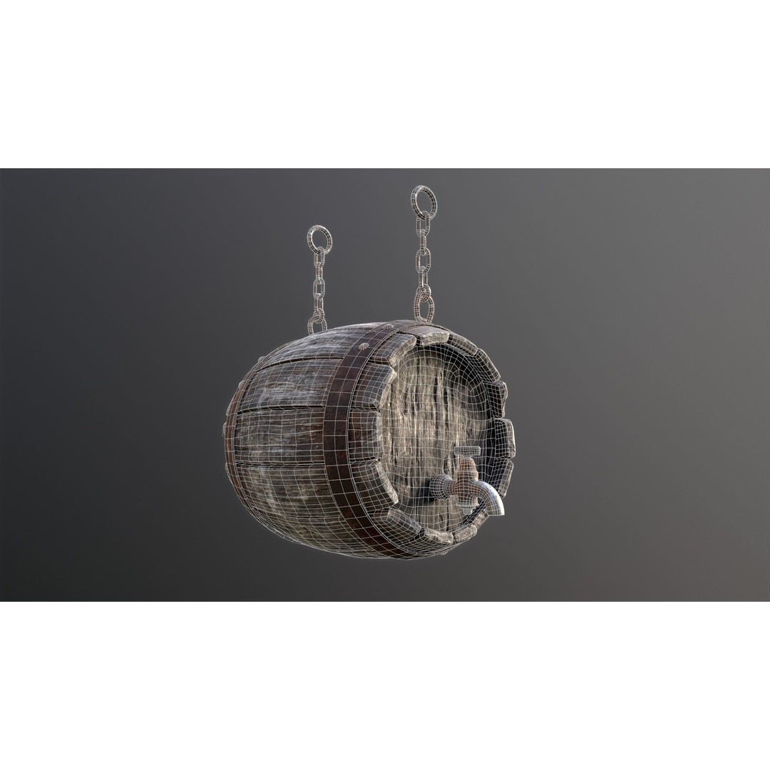 Vintage Beer Barrel Sign 3D Model – Low Poly Game Asset, FBX - View 44