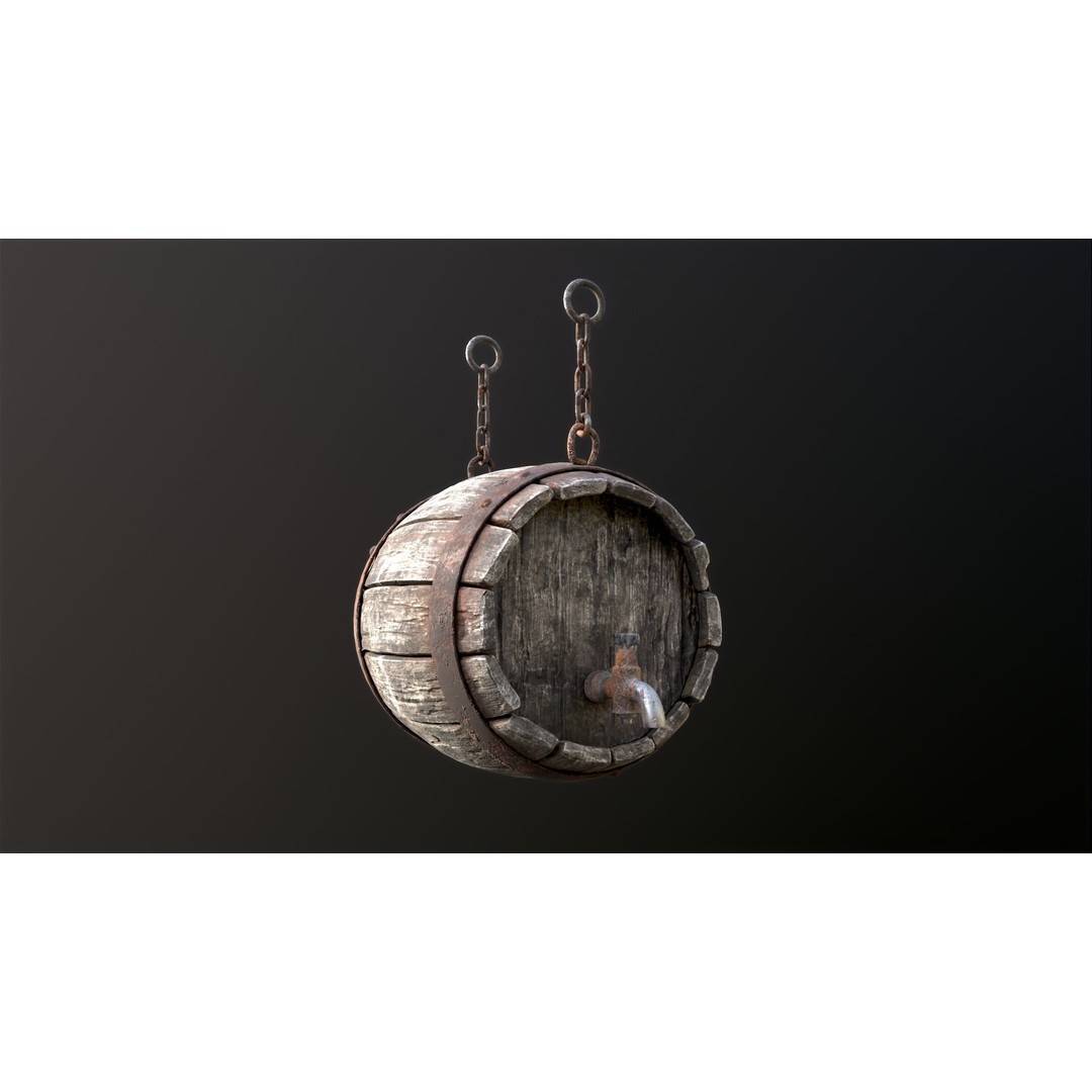 Vintage Beer Barrel Sign 3D Model – Low Poly Game Asset, FBX - View 45