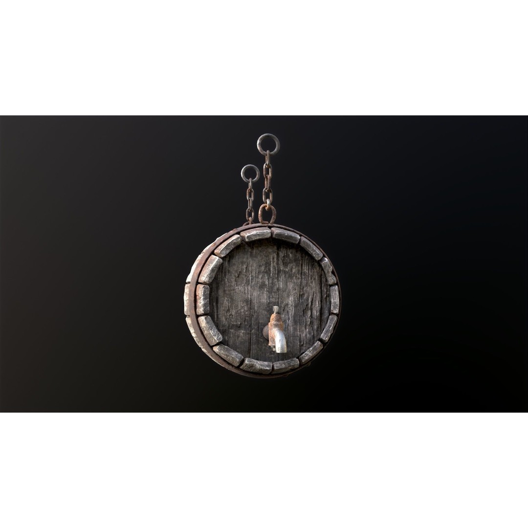 Vintage Beer Barrel Sign 3D Model – Low Poly Game Asset, FBX - View 46