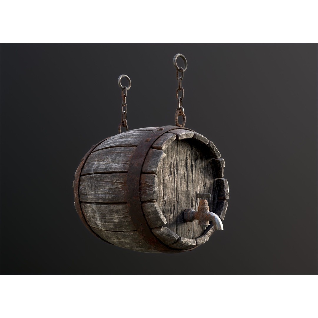 Vintage Beer Barrel Sign 3D Model – Low Poly Game Asset, FBX - View 5