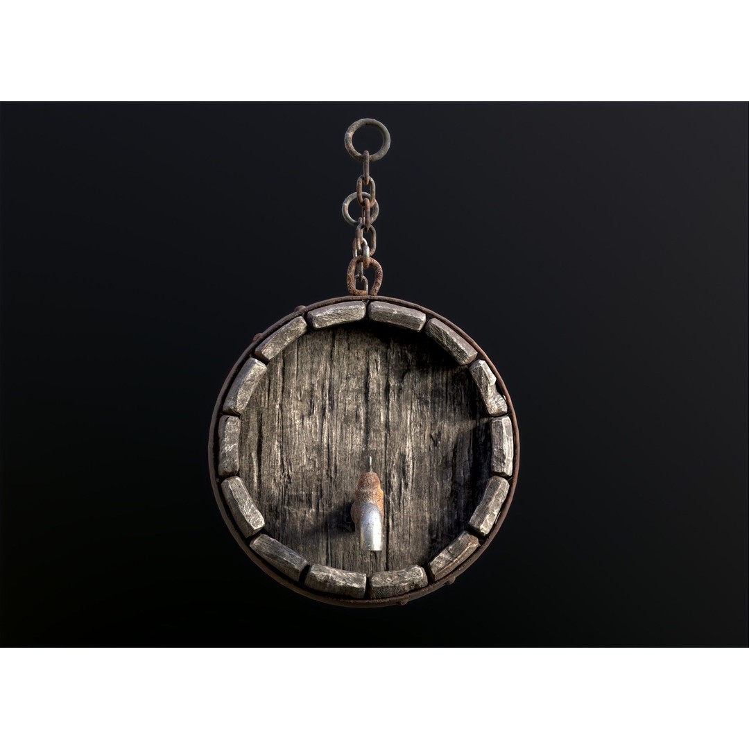 Vintage Beer Barrel Sign 3D Model – Low Poly Game Asset, FBX - View 6