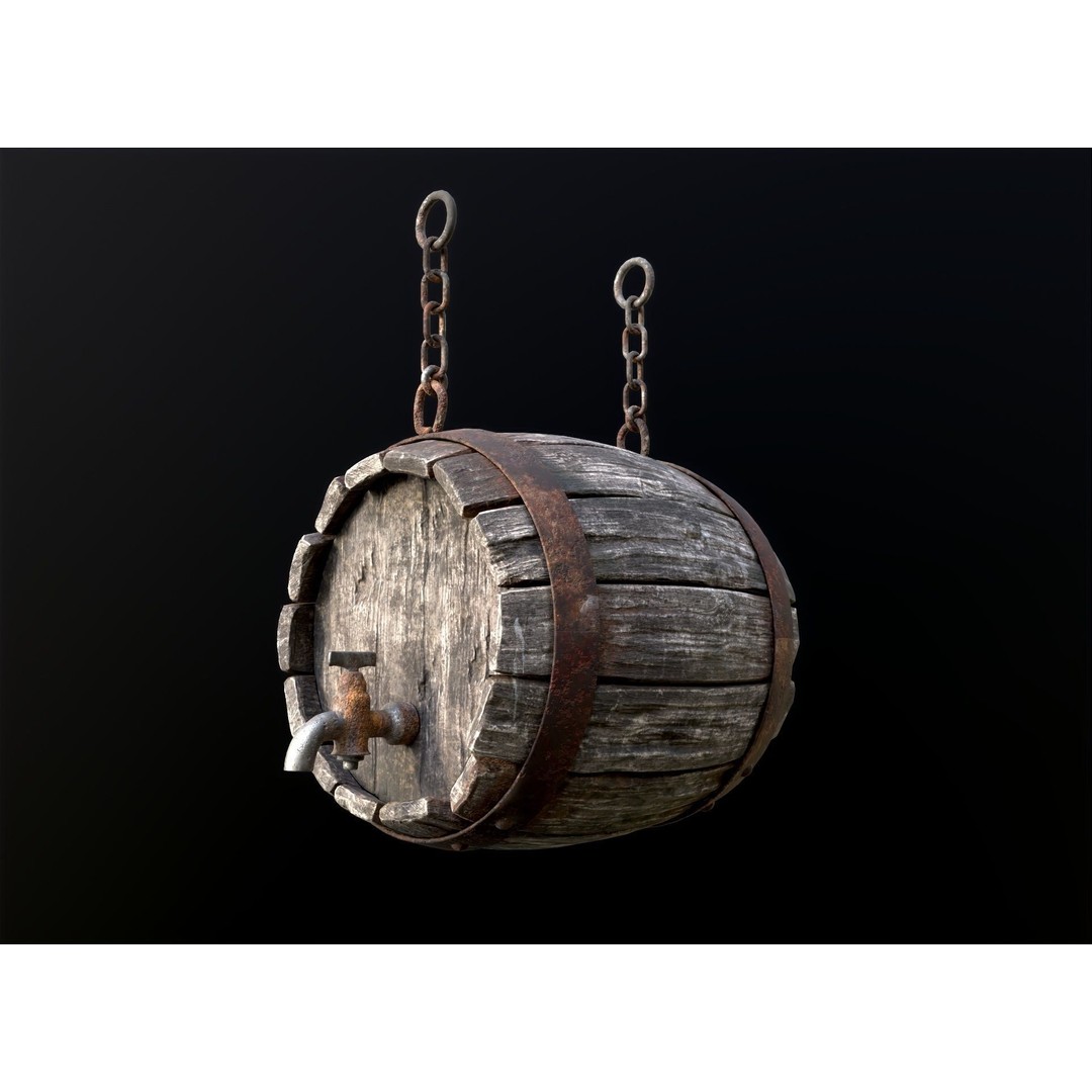 Vintage Beer Barrel Sign 3D Model – Low Poly Game Asset, FBX - View 7