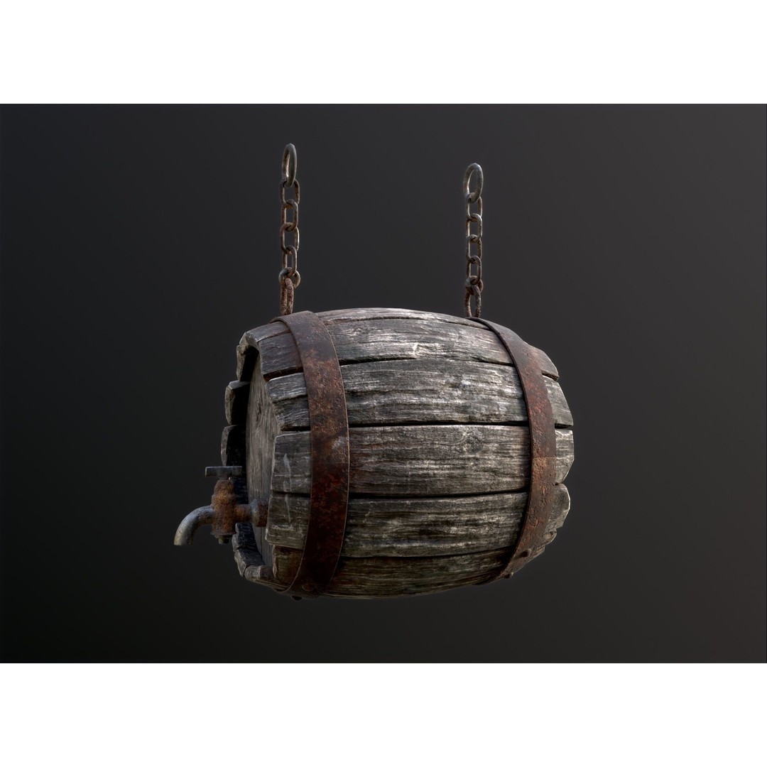 Vintage Beer Barrel Sign 3D Model – Low Poly Game Asset, FBX - View 8