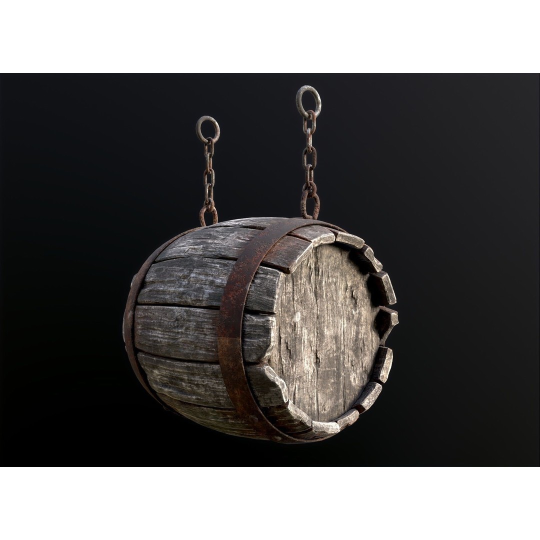 Vintage Beer Barrel Sign 3D Model – Low Poly Game Asset, FBX - View 9