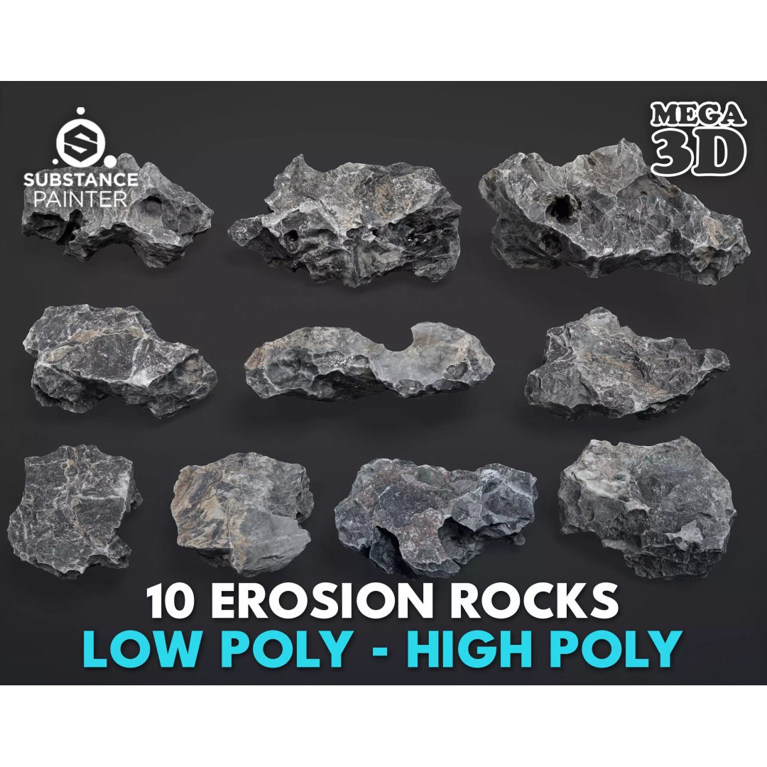 Erosion Rocks 3D Model – High Poly Game Asset, FBX & PBR Textures - View 2