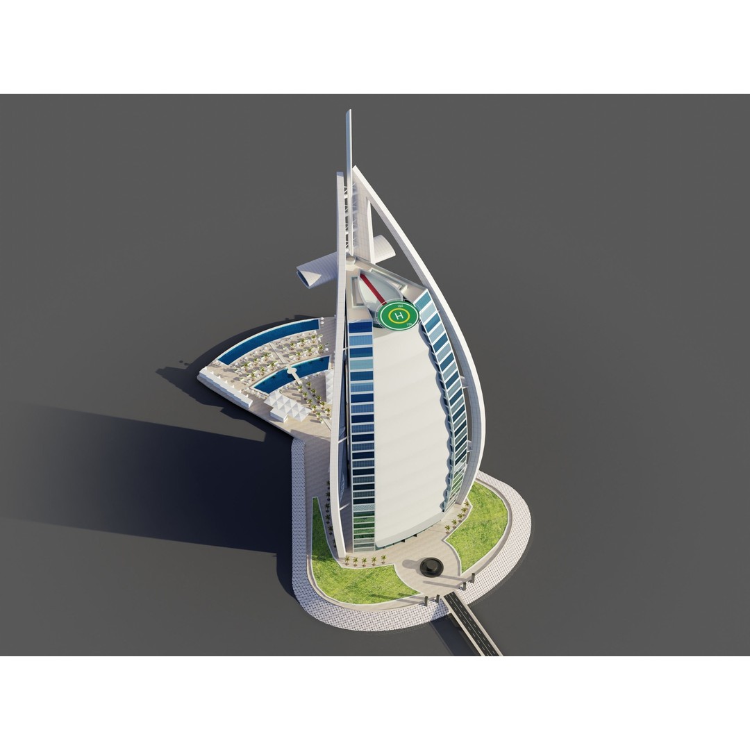 Burj Al Arab 3D Model – PBR Skyscraper Asset, FBX & Blender - View 3