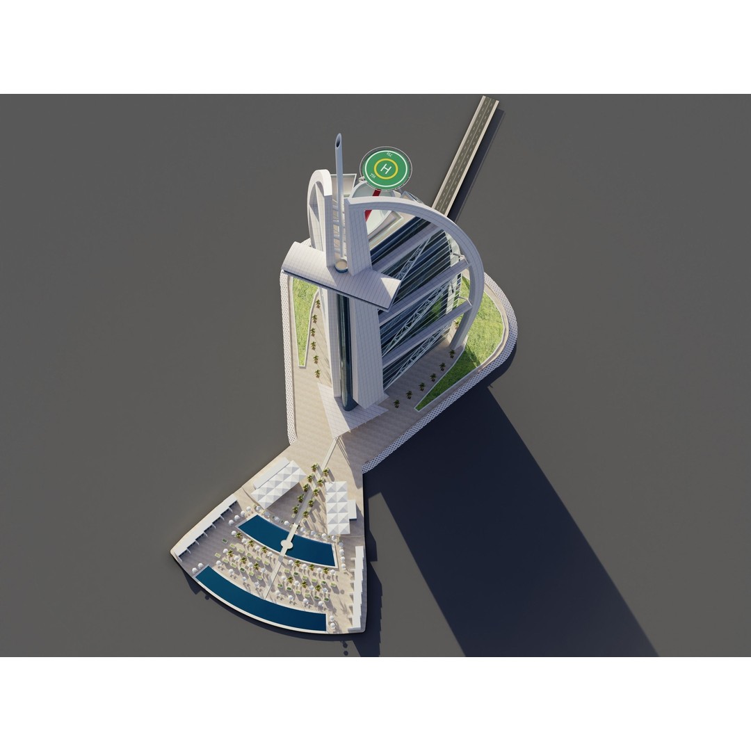 Burj Al Arab 3D Model – PBR Skyscraper Asset, FBX & Blender - View 7