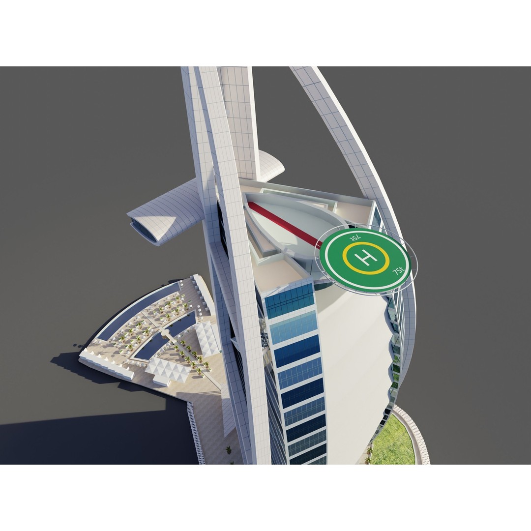 Burj Al Arab 3D Model – PBR Skyscraper Asset, FBX & Blender - View 9