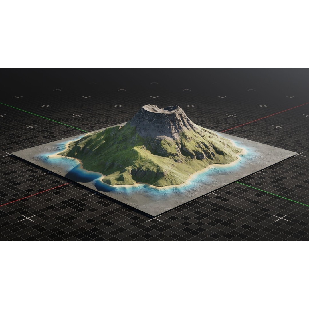 Island Volcano 3D Model – Detailed Oceanic Terrain for Animation, Blender - View 5