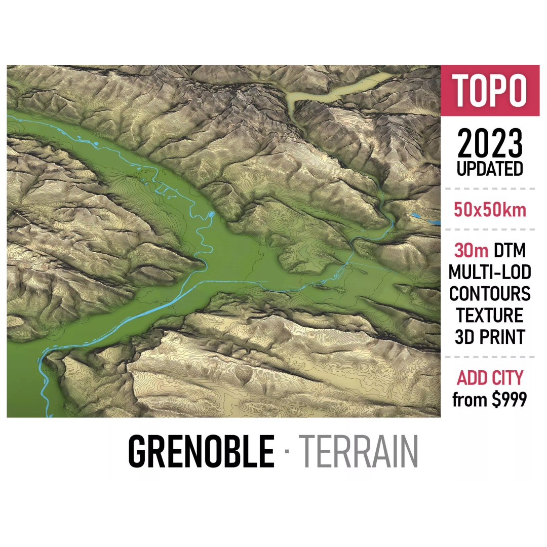 Grenoble Low-Poly 3D Model – Optimized Terrain with PBR Textures, FBX - View 2