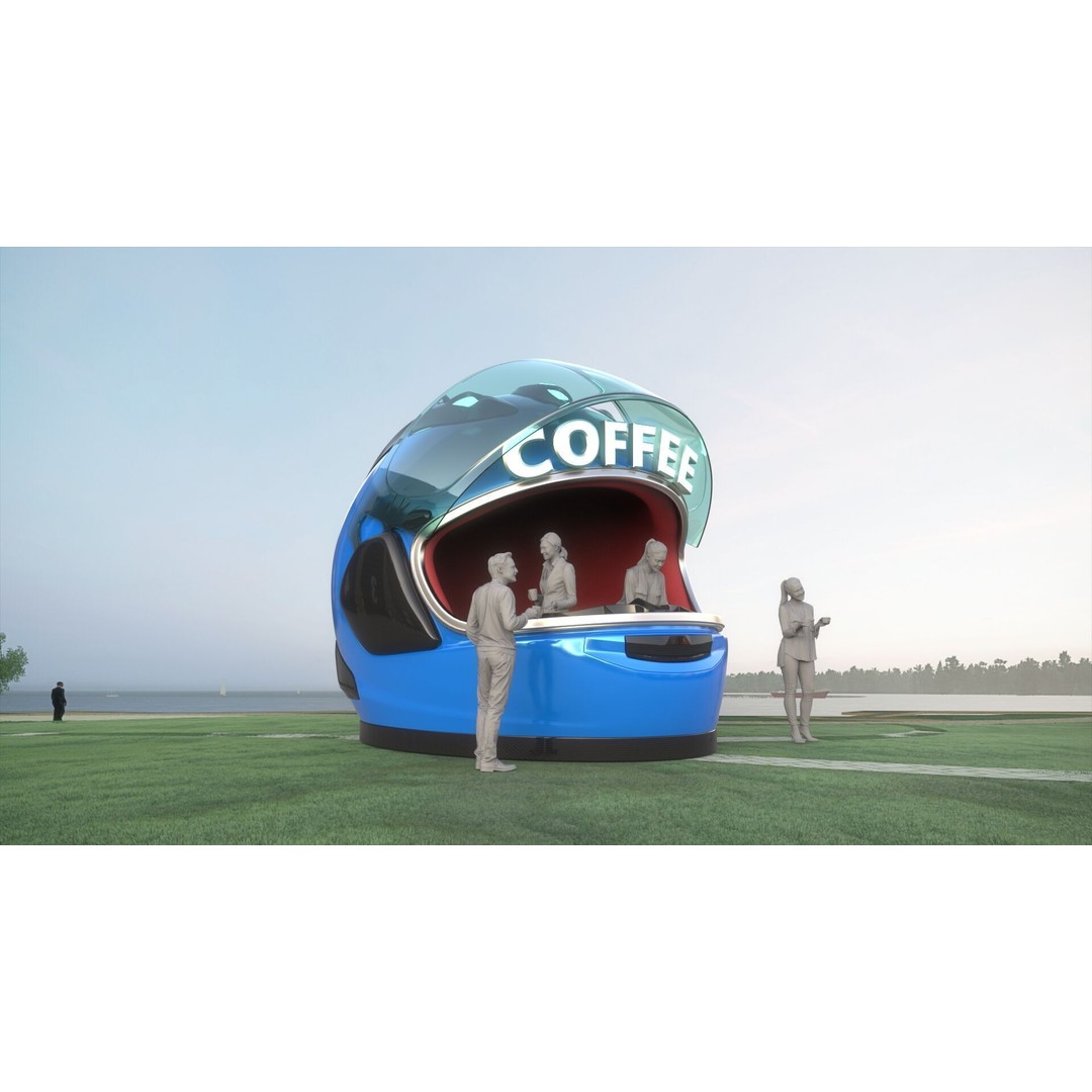 Helmet Coffee Shop 3D Model – Isometric Cartoon Building, FBX, OBJ - View 3