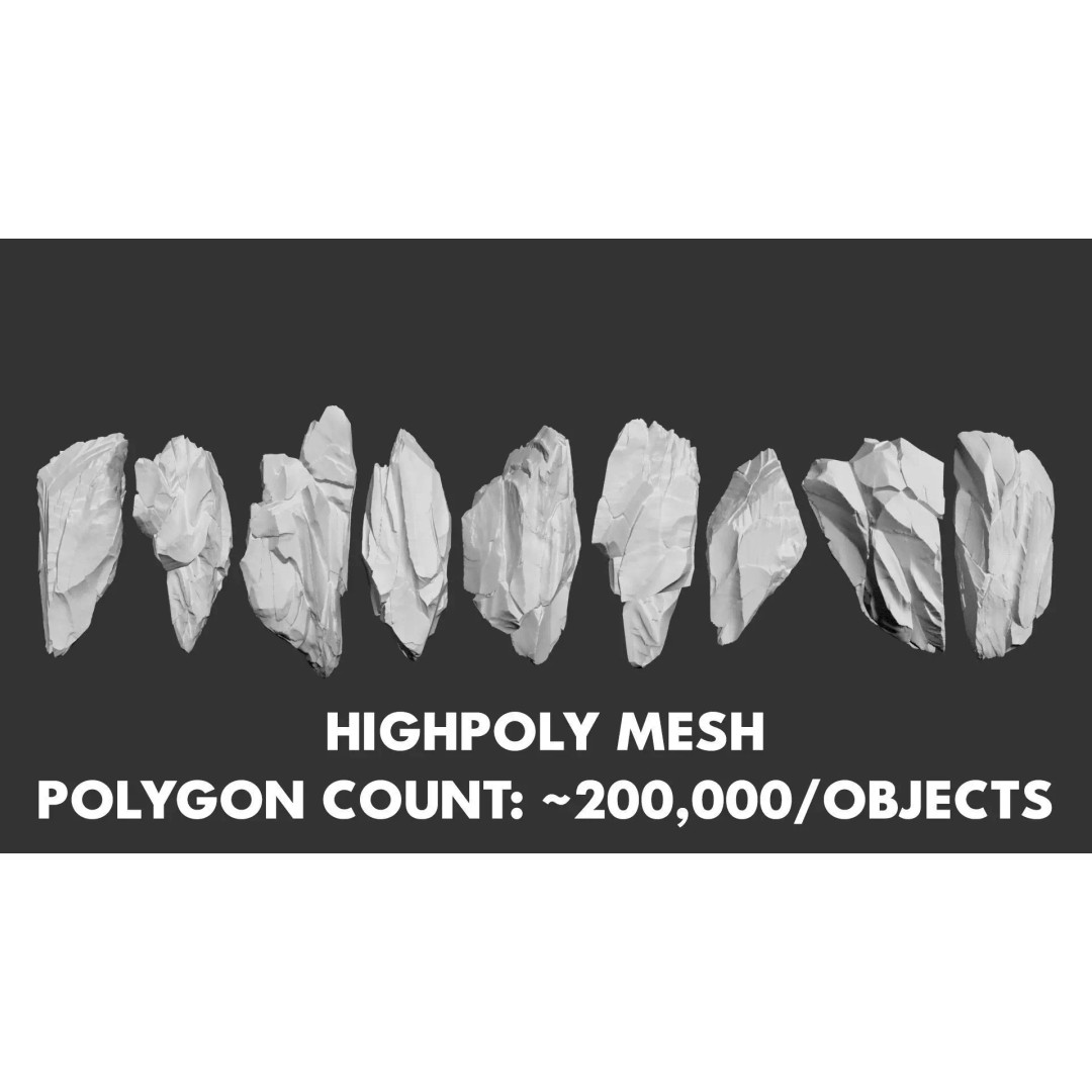 Modular Cliff Rocks 3D Model – Low Poly & High Poly Game Asset, FBX/OBJ - View 22