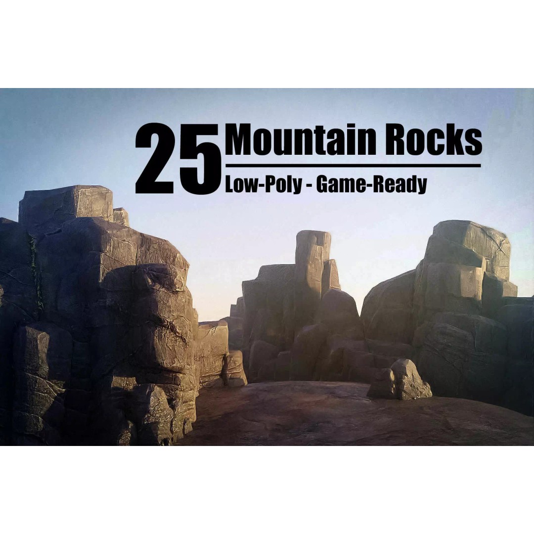 Mountain Rock 3D Model – Low Poly PBR Modular Landscape Asset, FBX - View 2