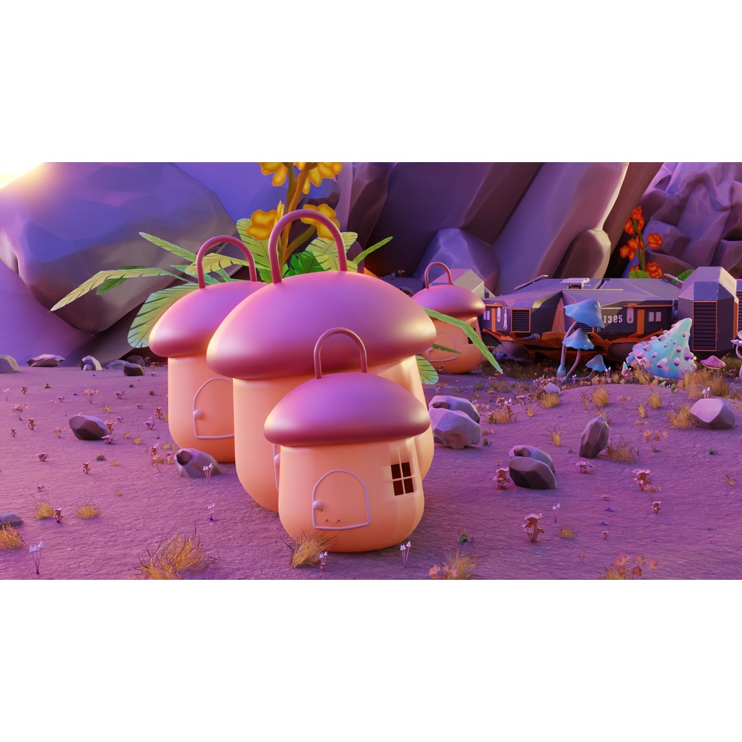 Fantasy Mushroom Village 3D Model – Stylized Environment for Games, FBX - View 19